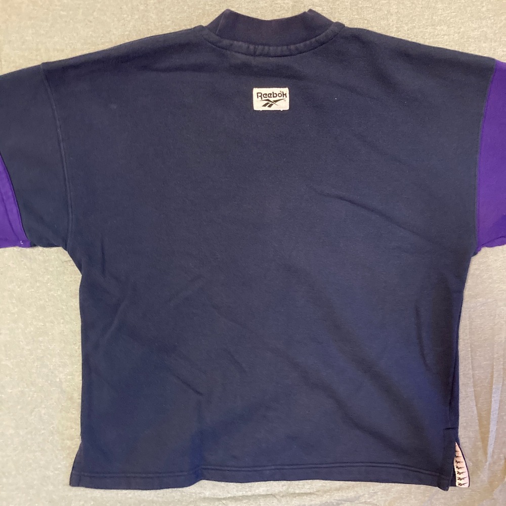 Vintage Reebok Colorblock Sweatshirt Navy Purple Mock Neck Logo Mens Medium - Picture 7 of 10